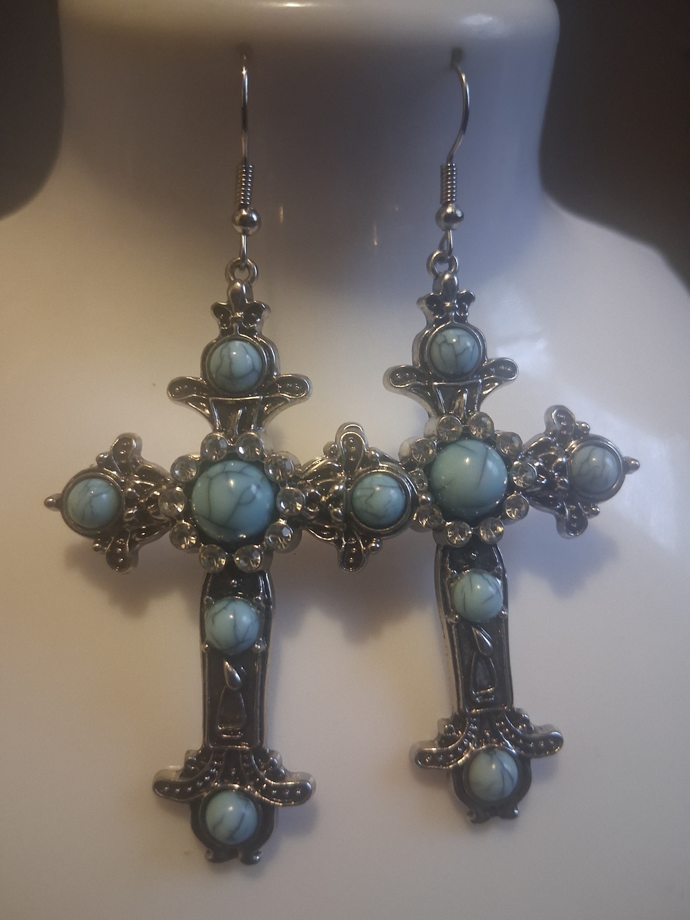Turquoise Stone Cross Drop Earrings - Women Jewelry